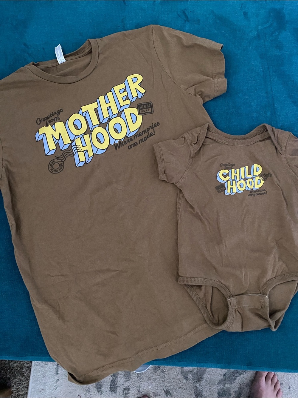 Motherhood Brown Graphic 'Mother Hood' T-Shirt and Baby Bodysuit Set